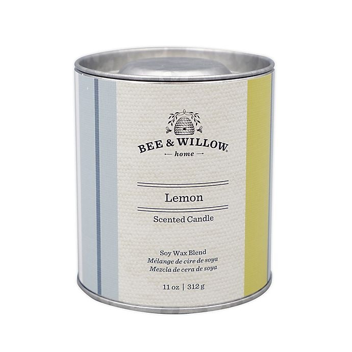 slide 1 of 1, Bee & Willow Home Bee & WillowHome Lemon Tin Candle with Linen Stripe Design, 11 oz