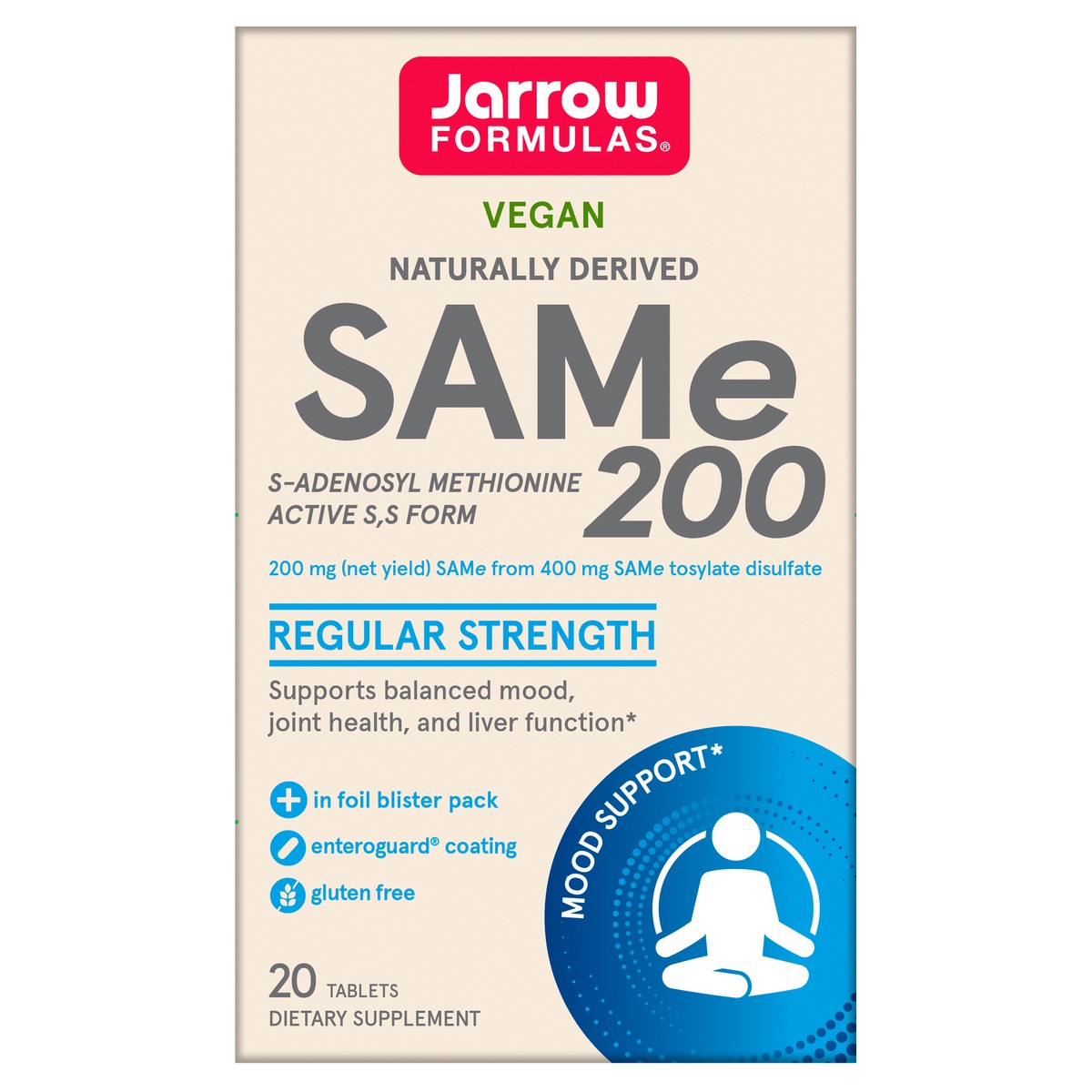 slide 1 of 9, Jarrow Formulas SAMe 200 mg - 20 Tablets - Highest Concentration of Active S,S Form - Supports Joint Health, Liver Function, Brain Metabolism & Antioxidant Defense - 20 Servings (PACKAGING MAY VARY), 20 ct