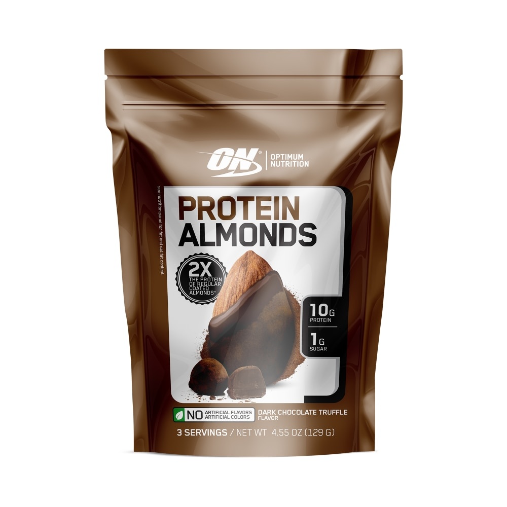 slide 1 of 1, Optimum Nutrition Dark Chocolate Truffle Protein Almonds, 4.55 oz