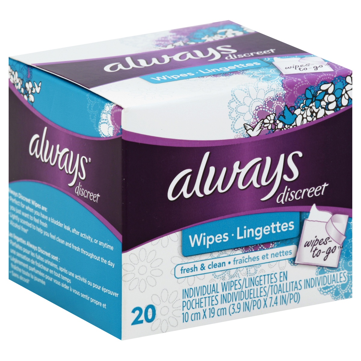 slide 1 of 1, Always Wipes 20 ea, 20 ct