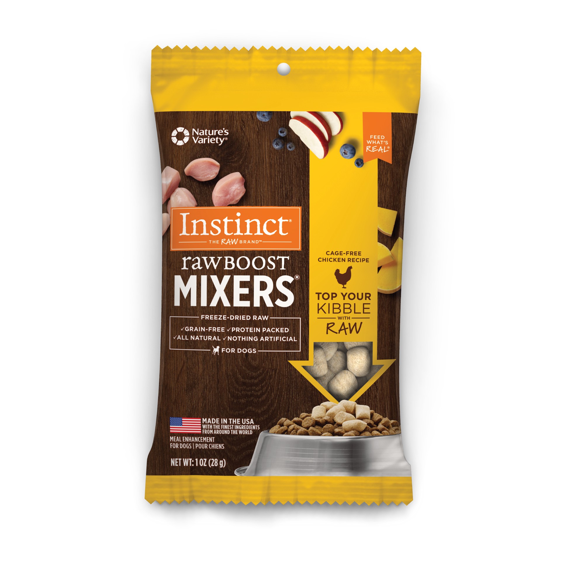 slide 1 of 9, Instinct Raw Boost Mixers Chicken Freeze-Dried Dog Food Topper, 1 oz. Bag, 0.06 lb