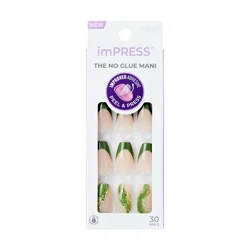 Kiss imPRESS Press On Nails, No Glue Needed, Neutral/Green, Medium Coffin, 33 ct