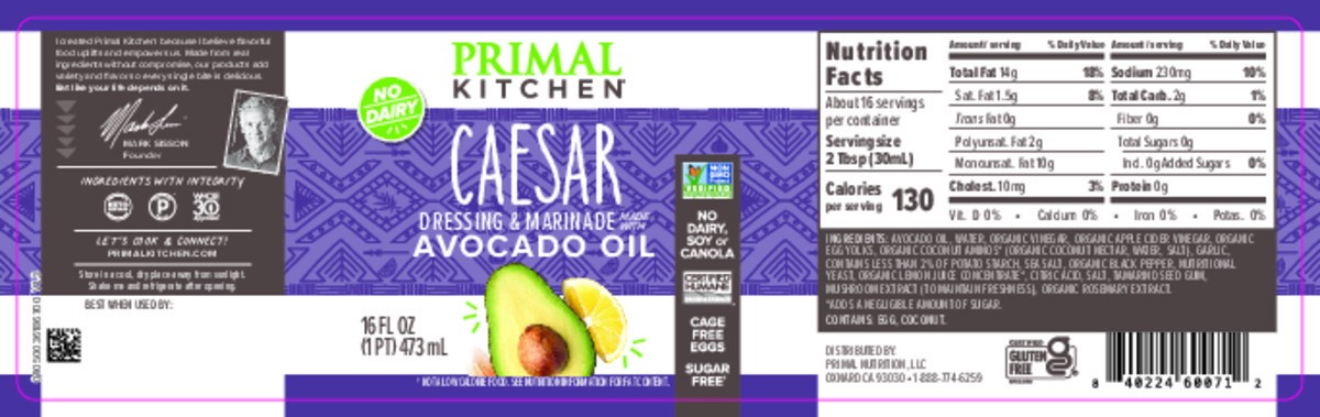 slide 6 of 9, Primal Kitchen Dressing Caesar Avocado Oil, 16 fl oz