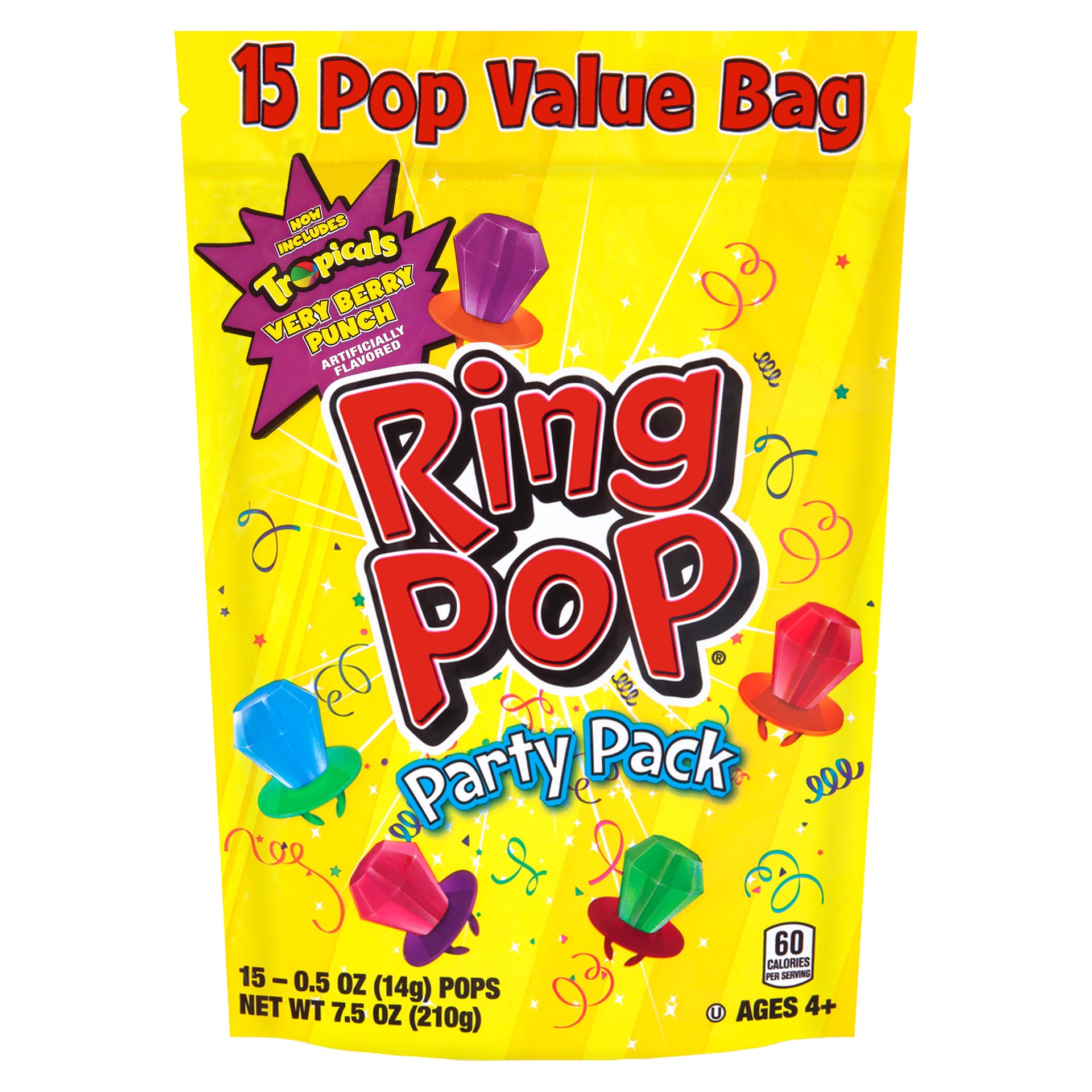slide 1 of 3, Ring Pop Individually Wrapped Bulk Lollipop Variety Party Pack – 15 Count Lollipop Suckers w/ Assorted Fruity Flavors - Fun Candy Bulk For Party Favors & Goodie Bags, 0.5 oz