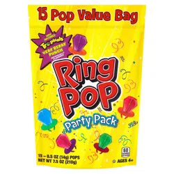 Ring Pop Individually Wrapped Bulk Lollipop Variety Party Pack – 15 Count Lollipop Suckers w/ Assorted Fruity Flavors - Fun Candy Bulk For Party Favors & Goodie Bags