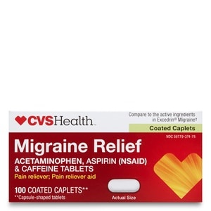 slide 1 of 1, CVS Health Pain Reliever/Pain Reliever Aid Migraine Relief Acetaminophen Caplets, 100 ct