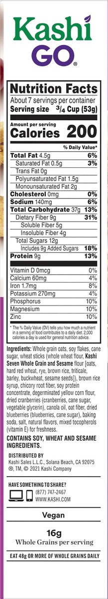 slide 3 of 8, Kashi GO Breakfast Cereal Toasted Berry Crisp, 14 oz, 14 oz