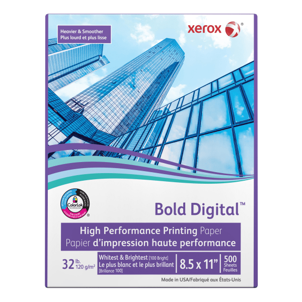 slide 1 of 9, Xerox Bold Digital Printing Paper, Letter Size (8 1/2'' X 11''), 100 (U.S.) Brightness Text (120 Gsm), Fsc Certified, Ream Of 500 Sheets, 500 ct