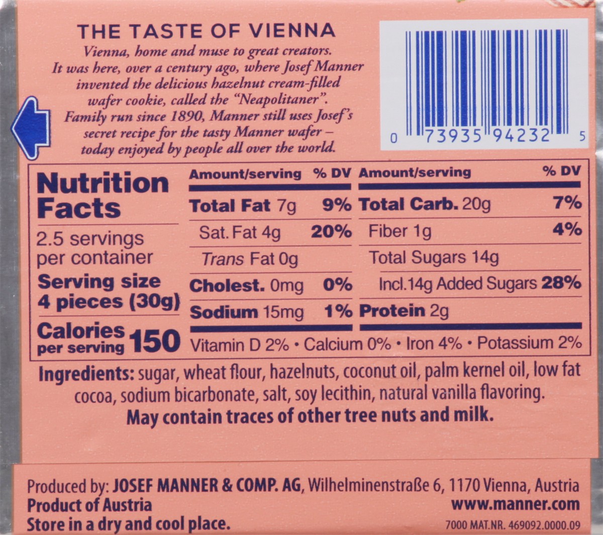 slide 6 of 10, Manner Vienna Hazelnut Original Wafer Cookies 2.65 oz, 2.65 oz