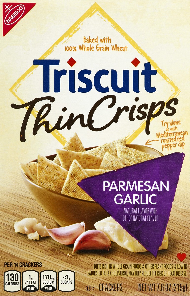 slide 1 of 8, Triscuit Thin Crisps Parmesan Garlic Crackers, 7.6 oz