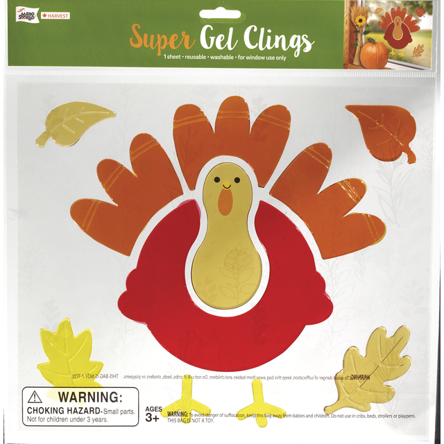 slide 1 of 1, FALL FEST Harv 12X12 Super Gel Clings 3 Asst, 1 ct