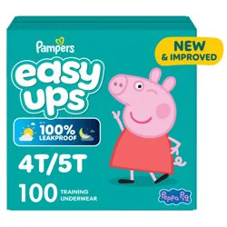 Pampers Easy Ups Girls & Boys Potty Training Pants, Size 6 (4T5T), 100 Count, Peppa Absorbent Training Underwear, Up to 100% Leakproof Day and Night, Hypoallergenic