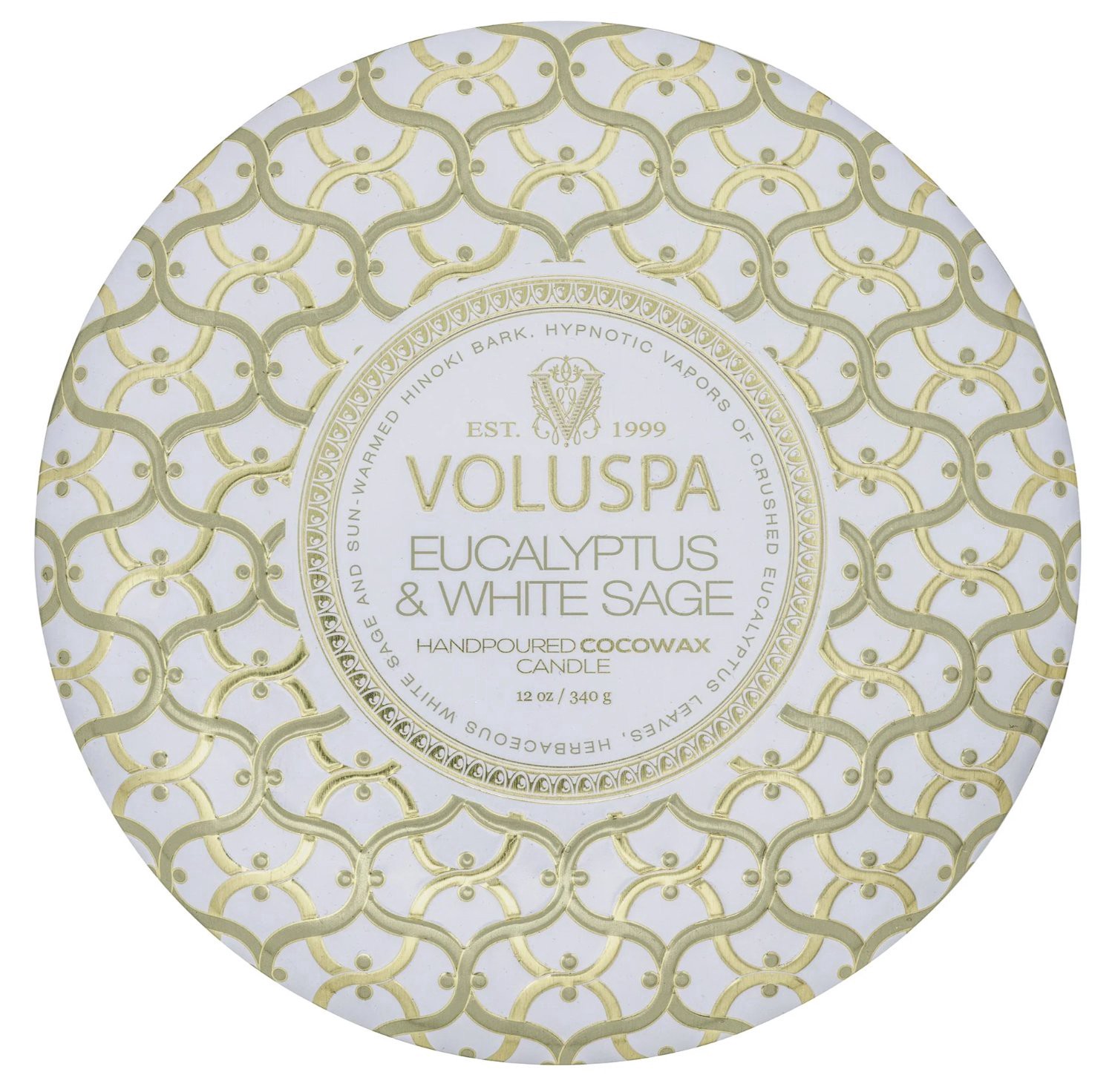 slide 1 of 1, Voluspa Eucalyptus & White Sage 3-Wick Tin Candle, 12 oz