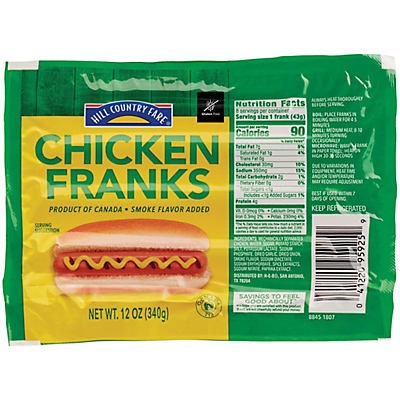 slide 1 of 1, Hill Country Fare Chicken Franks, 10 ct