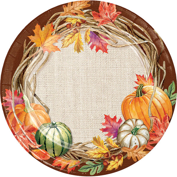 slide 1 of 1, Creative Converting Harvest Wreath Dinner Plates, 8 ct