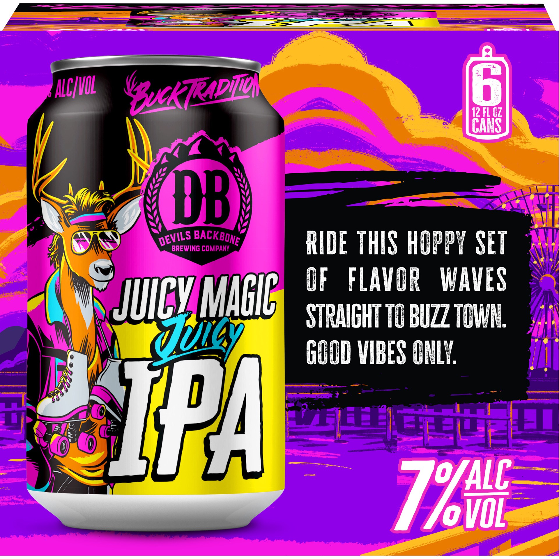 slide 1 of 4, Devils Backbone Brewing Company Juicy Magic, 6 Pack 12 FL OZ Cans, 72 fl oz