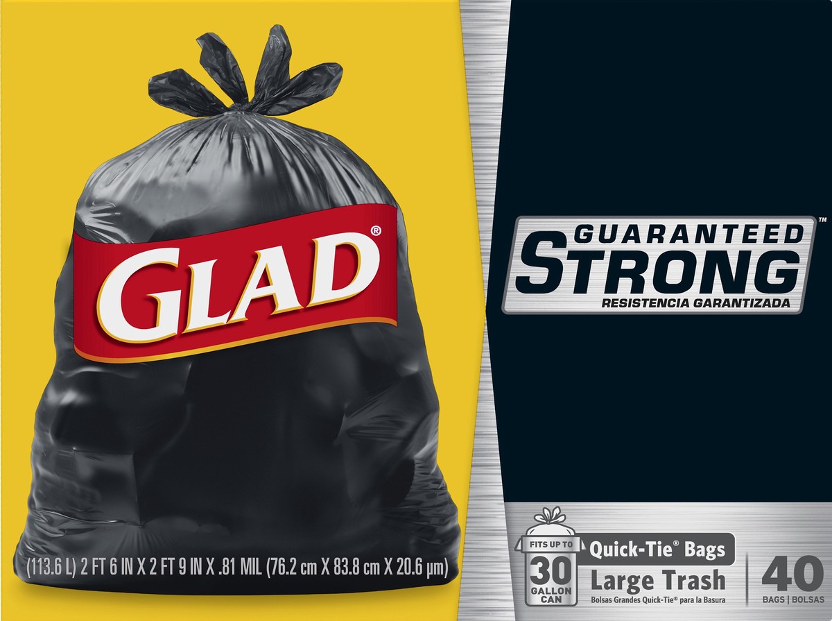 slide 1 of 5, Glad 30 Gallon Large Quick-Tie Trash Bags 40 ea, 40 ct