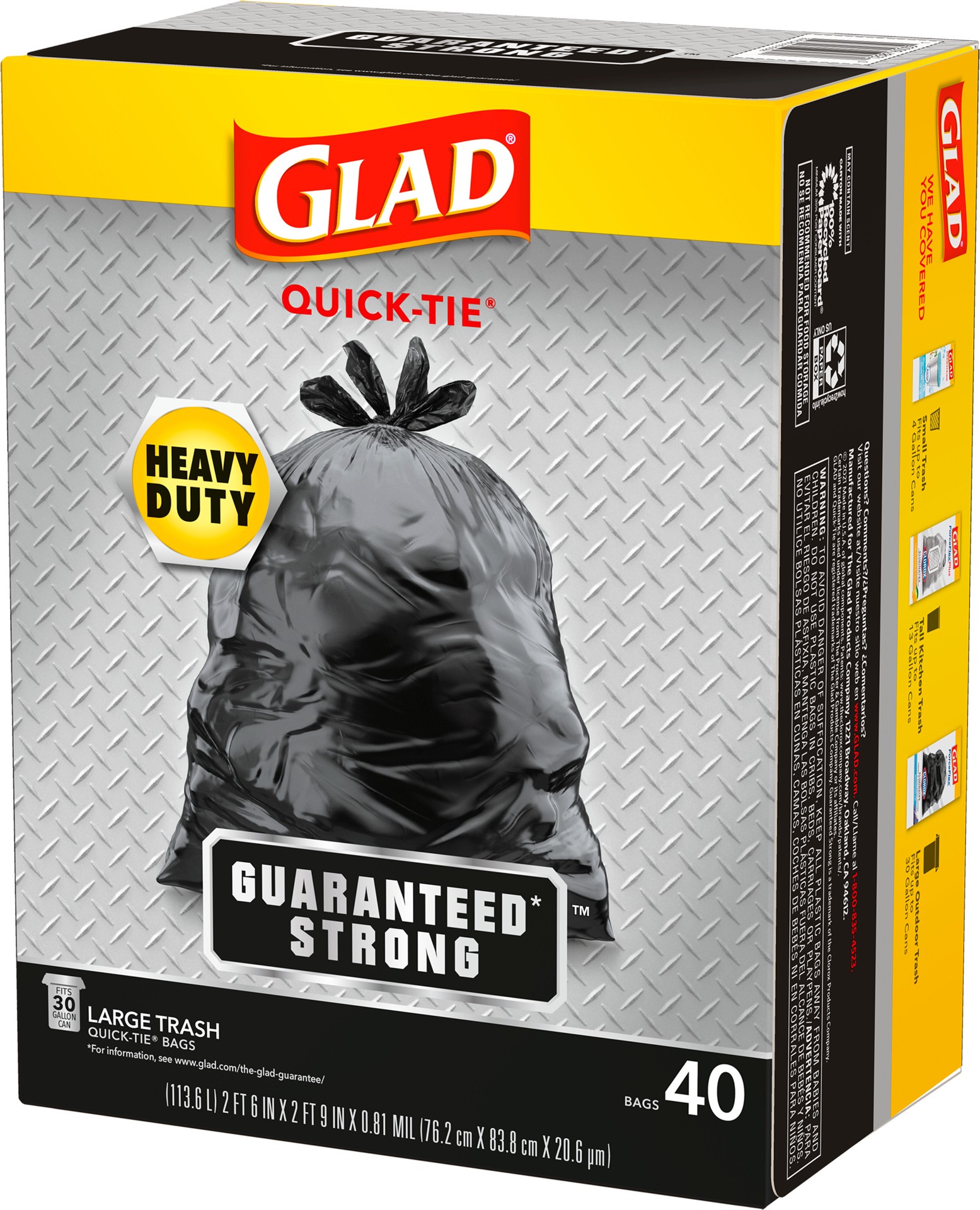 slide 5 of 5, Glad 30 Gallon Large Quick-Tie Trash Bags 40 ea, 40 ct