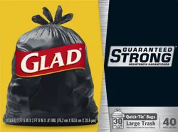 Glad 30 Gallon Large Quick-Tie Trash Bags 40 ea