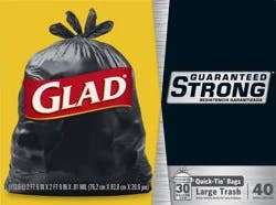 Glad 30 Gallon Large Quick-Tie Trash Bags 40 ea