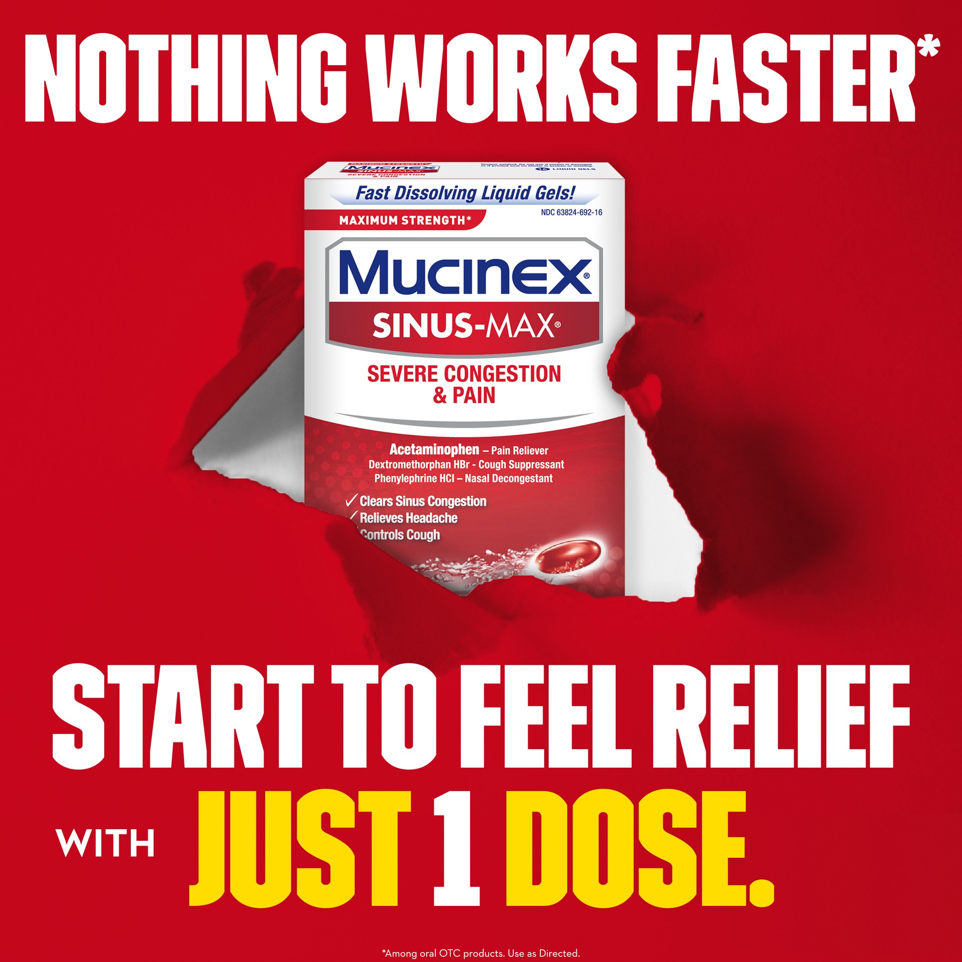 slide 5 of 5, Mucinex Sinus-Max Severe Congestion & Pain Liquid Gels - Dextromethorphan, 16 ct