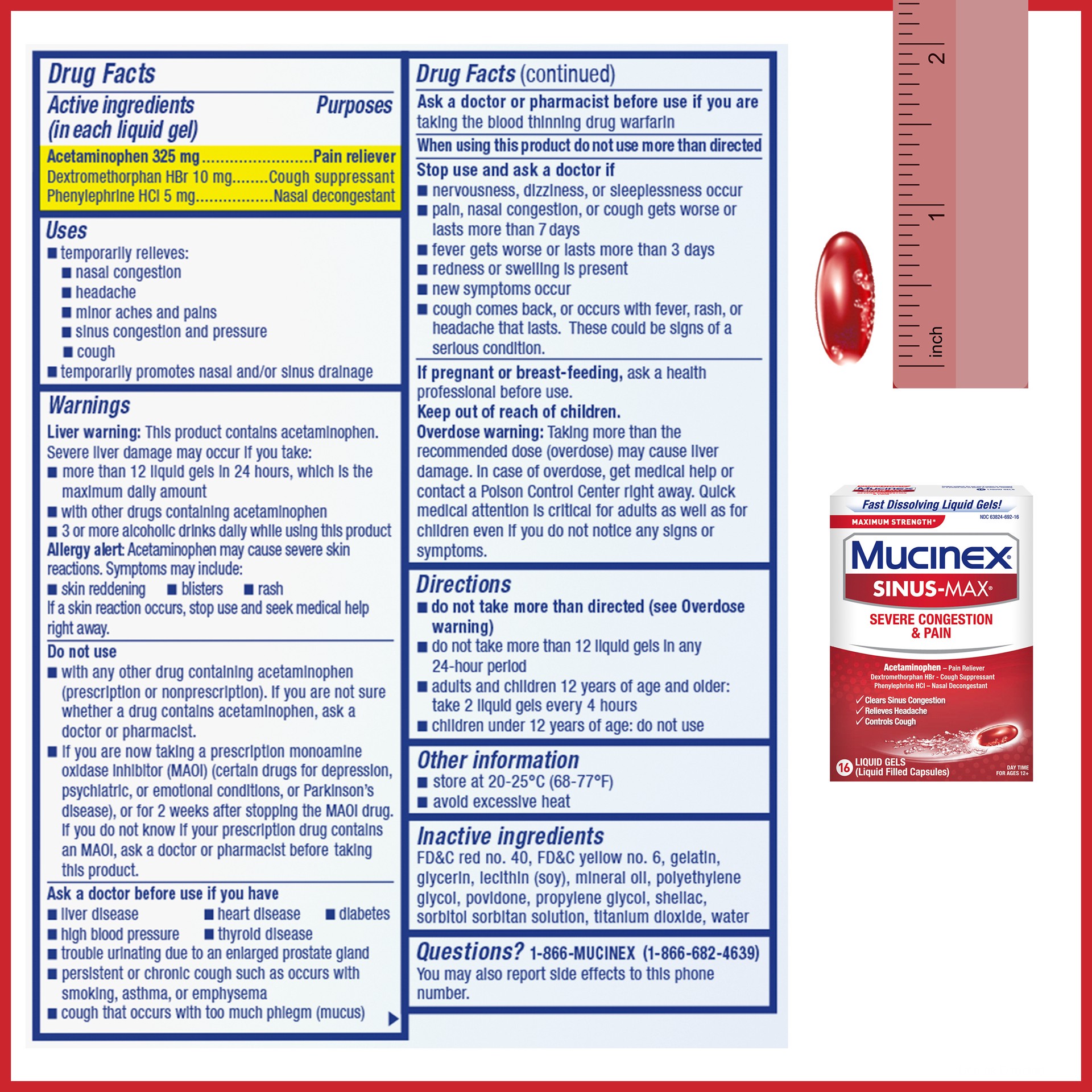 slide 2 of 5, Mucinex Sinus-Max Severe Congestion & Pain Liquid Gels - Dextromethorphan, 16 ct