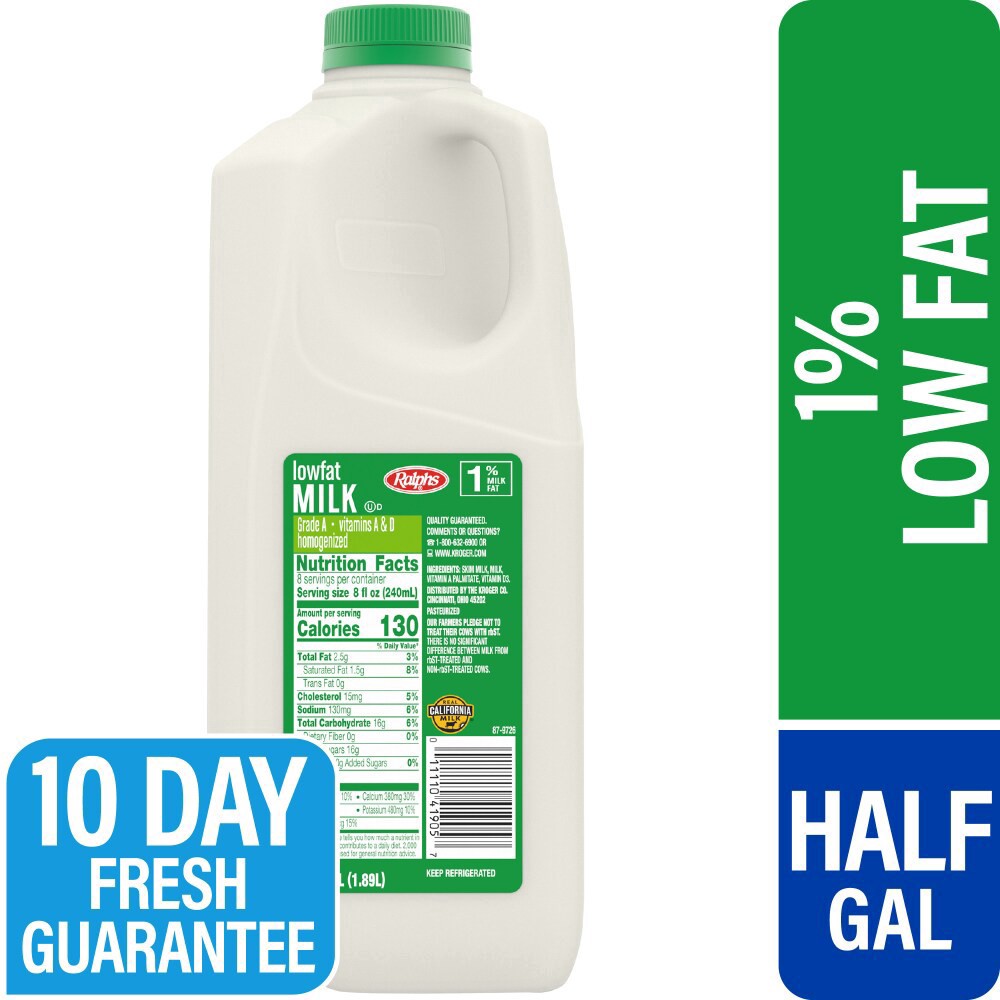 slide 2 of 3, Ralph's 1% Lowfat Milk, 1/2 gal