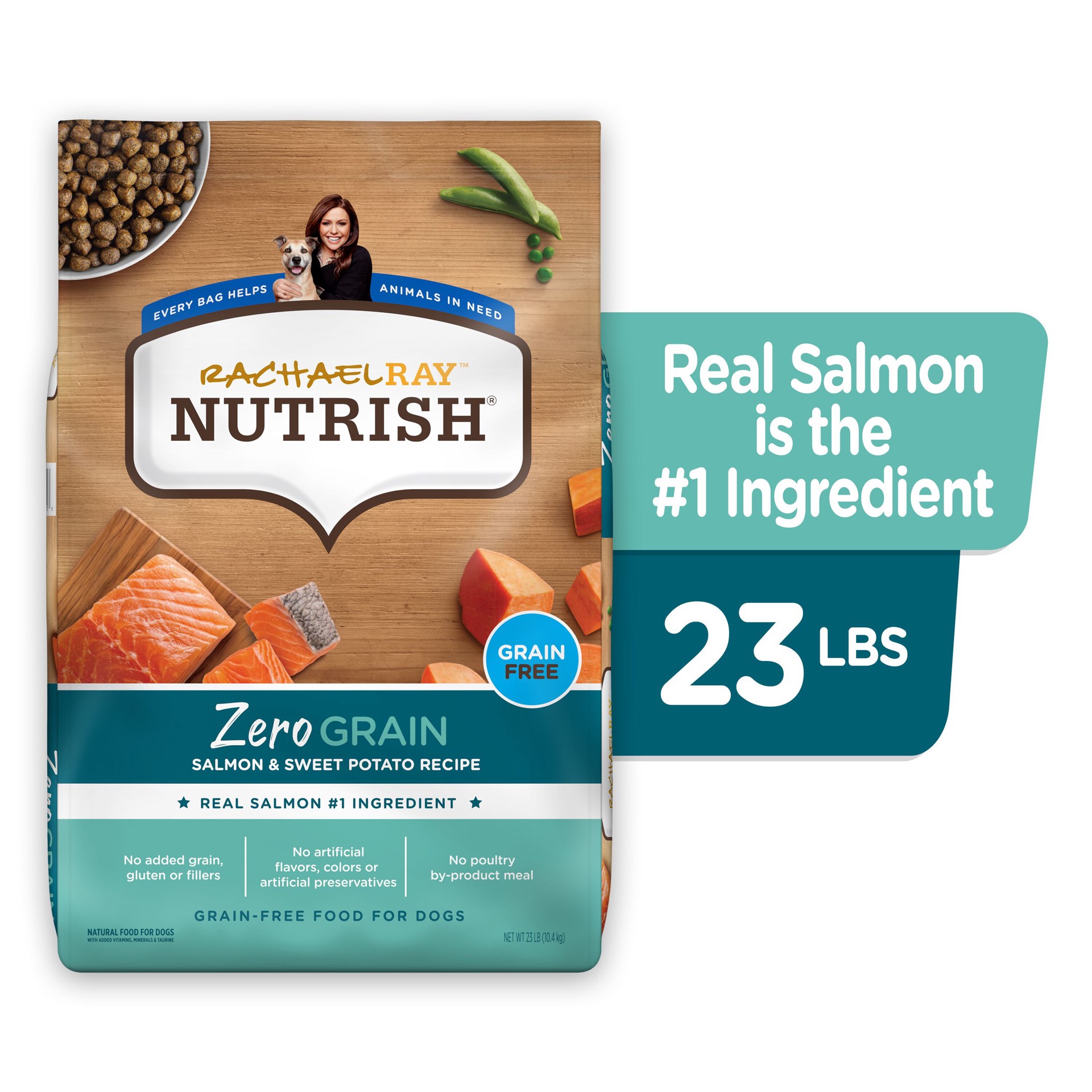 slide 7 of 8, Rachael Ray Nutrish Zero Grain Salmon & Sweet Potato Recipe, Dry Dog Food, 23 lb Bag, 23 lb