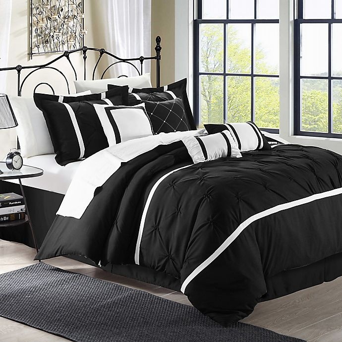 slide 1 of 5, Chic Home Uttermost Valde Queen Comforter Set - Black, 8 ct