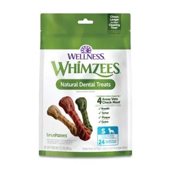WHIMZEES Wellness Brushzees Dog Dental Treats, Natural Chews, Small Size Stick, 24 ct