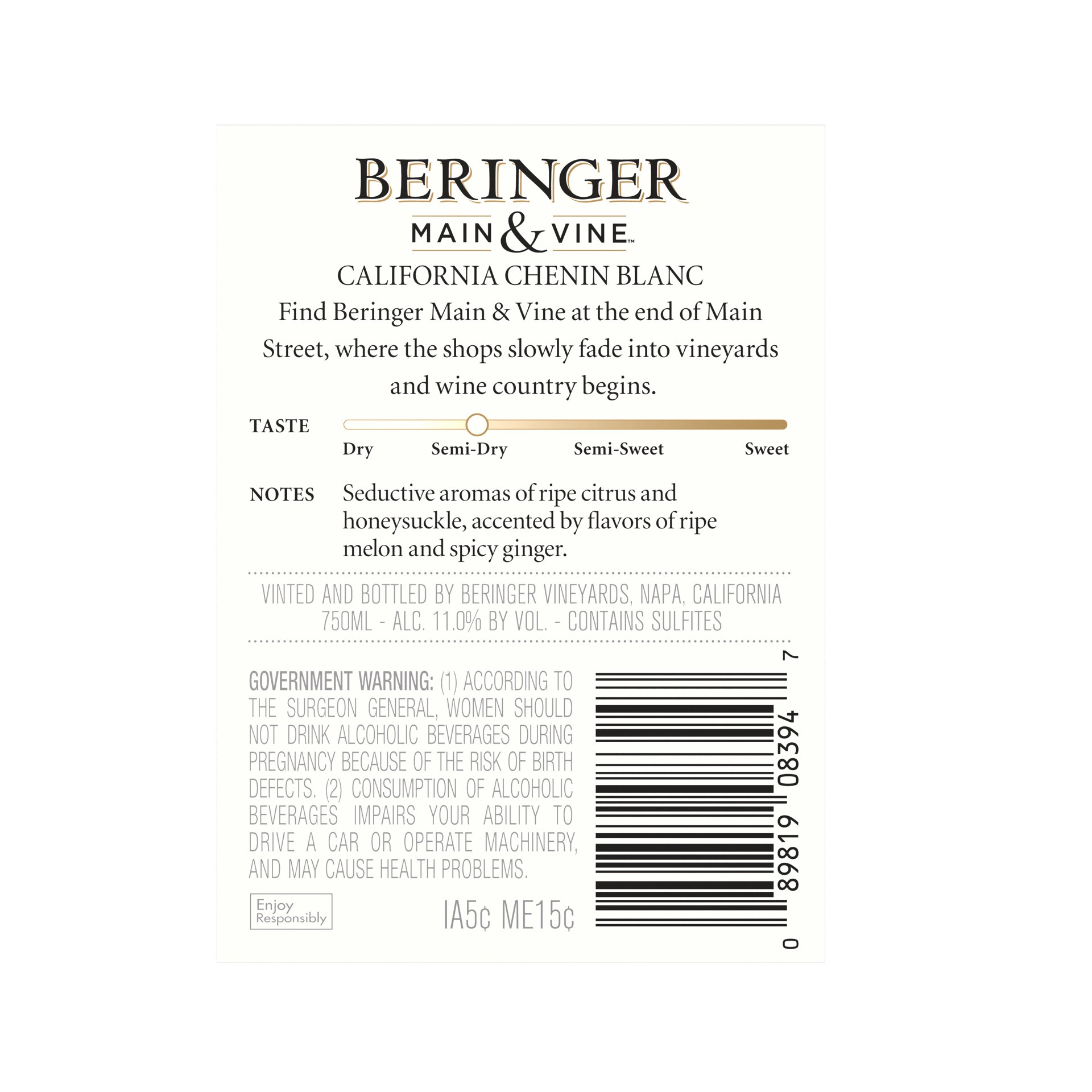 slide 3 of 4, Beringer Chenin Blanc, 750 ml