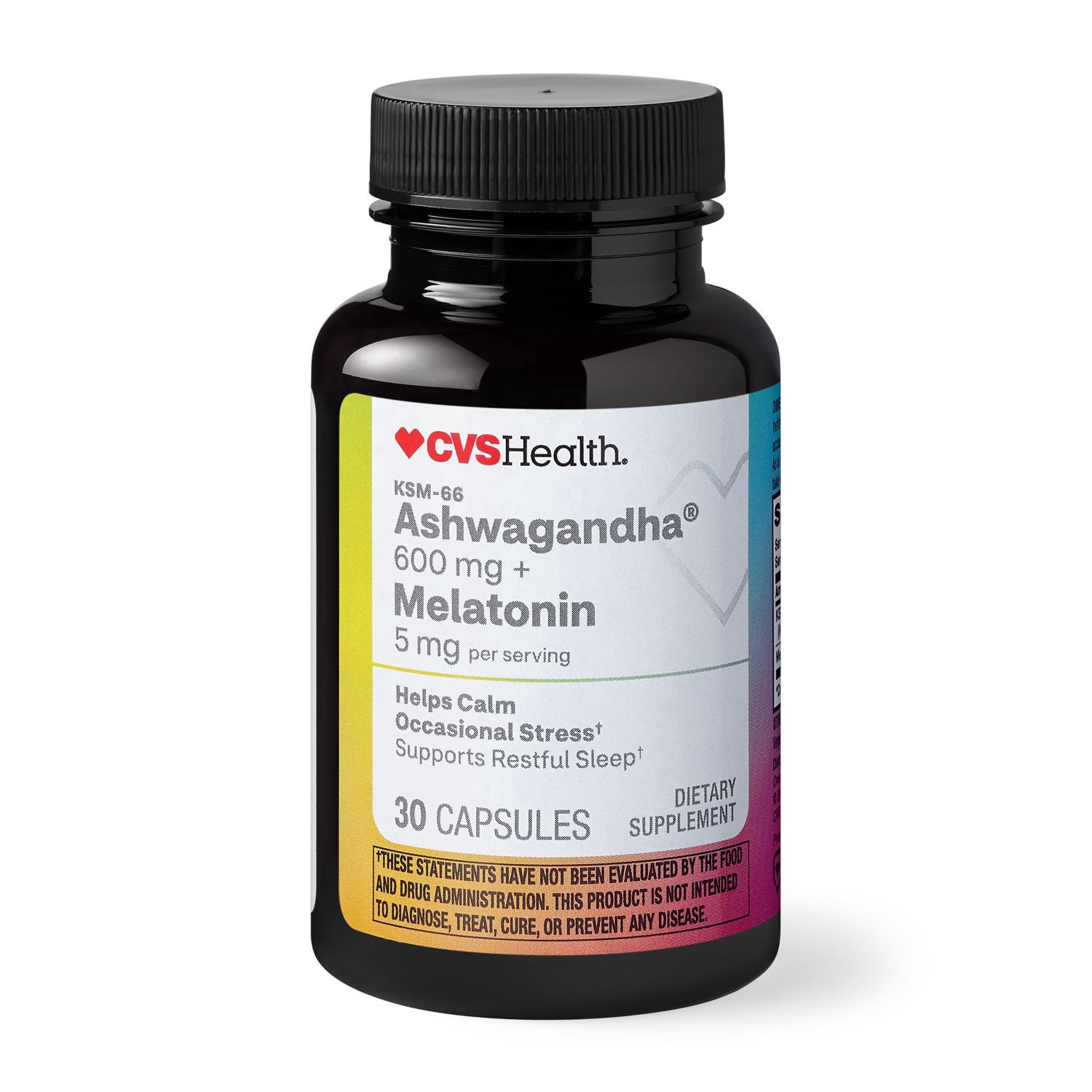 slide 1 of 1, Cvs Health Ashwagandha 600Mg+Melatonin 5 Caplets, 2 fl oz; 59 ml