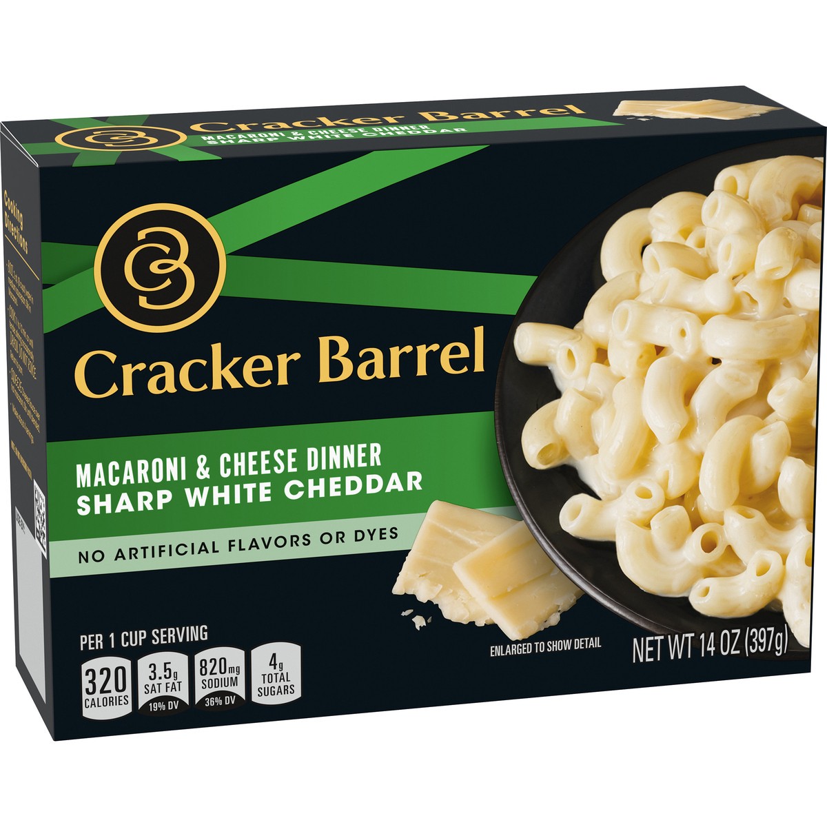 slide 7 of 9, Cracker Barrel Sharp White Cheddar Macaroni & Cheese Dinner, 14 oz Box, 14 oz