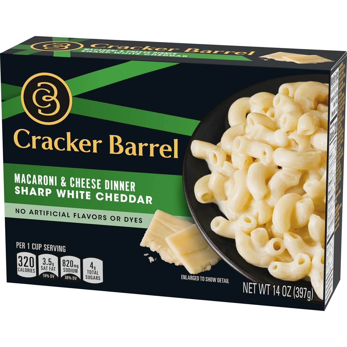 slide 5 of 9, Cracker Barrel Sharp White Cheddar Macaroni & Cheese Dinner, 14 oz Box, 14 oz