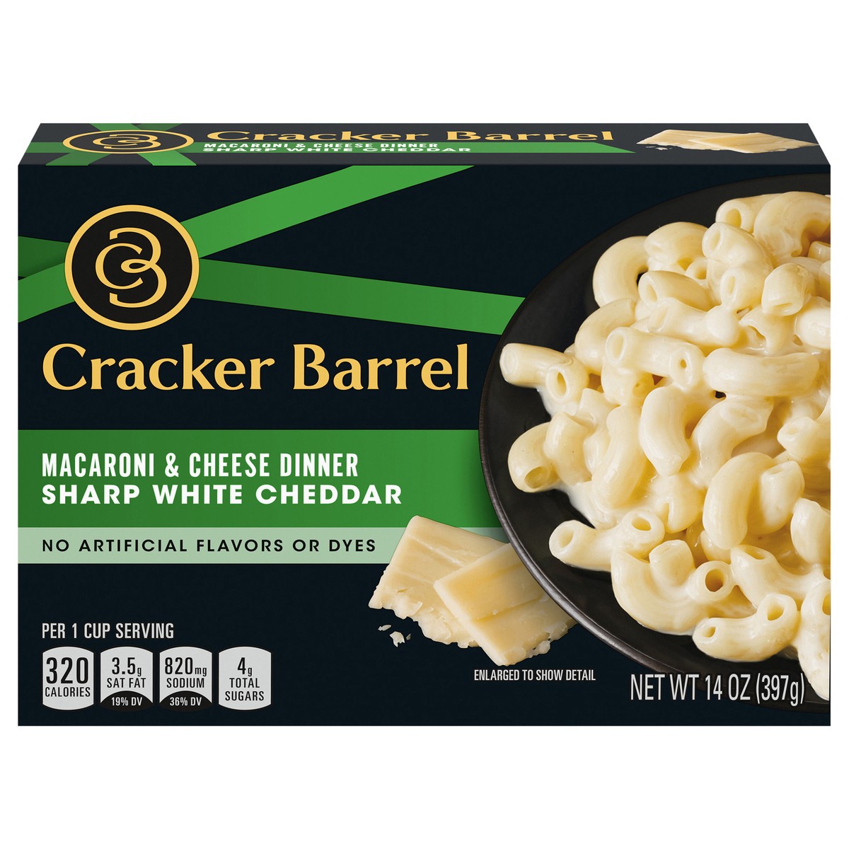 slide 1 of 9, Cracker Barrel Sharp White Cheddar Macaroni & Cheese Dinner, 14 oz Box, 14 oz