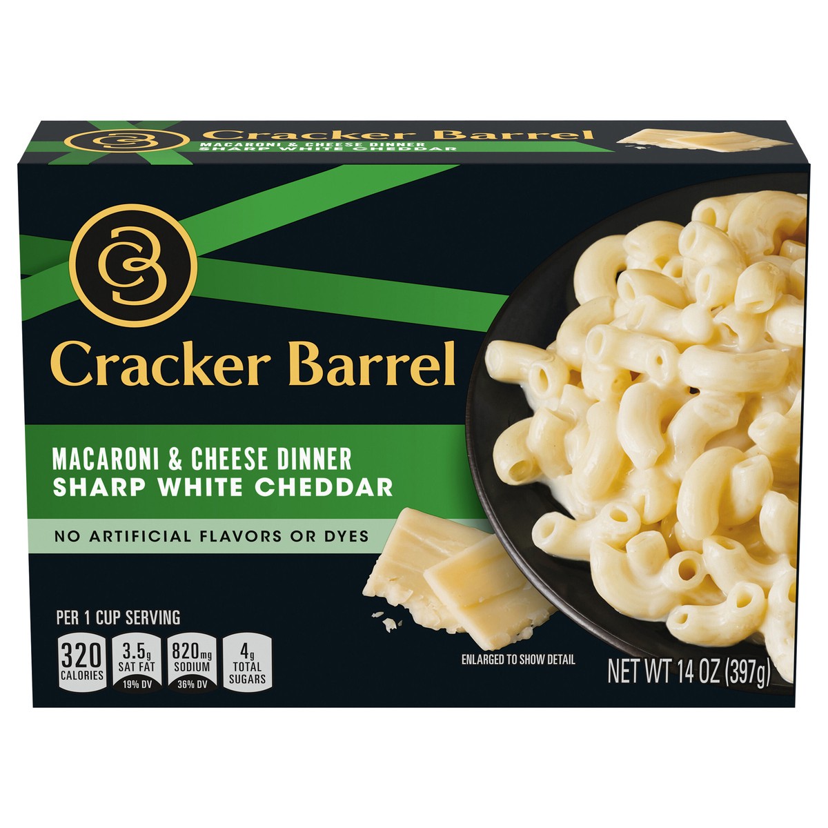 slide 1 of 9, Cracker Barrel Mac and Cheese, 1 Box, for Easy Dinner or Dinner Sides, Sharp White Cheddar Flavor, No Artificial Flavors or Dyes, 14 oz, 14 oz
