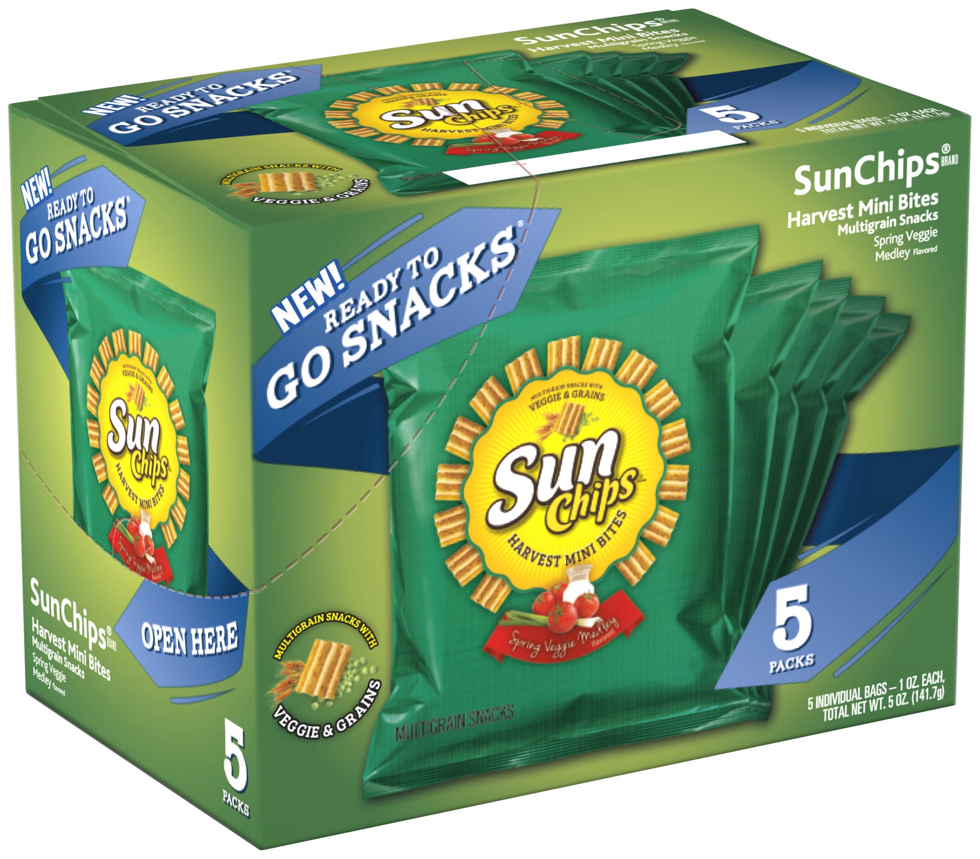 slide 1 of 1, SunChips Spring Veggie Medley Multigrain Snacks (5 - 1 Ounce) 5 Ounce 5 Count Plastic Bag, 5 oz