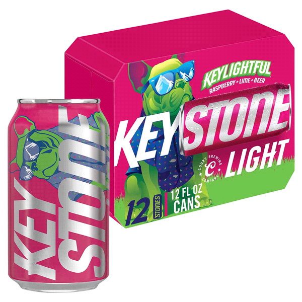 slide 1 of 1, Keystone Light, Keylightful Raspberry Lime Beer, 12 Pack Beer, 12 fl. oz. Cans, 4.1% ABV, 12 fl oz