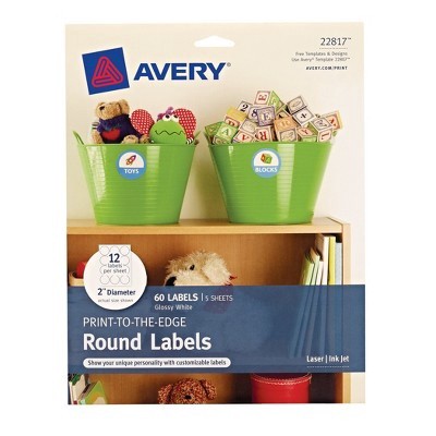 slide 1 of 2, Avery Round Labels 2" White - Avery, 60 ct