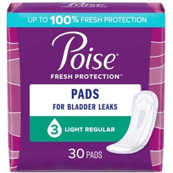 Poise Incontinence & Postpartum Pads for Bladder Leaks, 3 Drop Light Absorbency, Regular Length, 54 Count