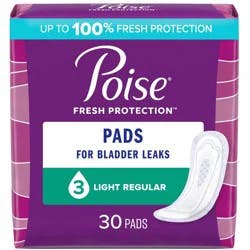 Poise Incontinence & Postpartum Pads for Bladder Leaks, 3 Drop Light Absorbency, Regular Length, 54 Count
