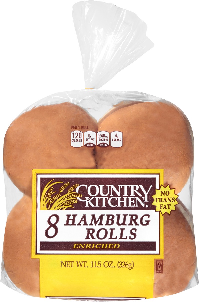 slide 9 of 11, Country Kitchen Hamburger Rolls, Enriched Sliced White Bread Hamburger Buns, 8 Count, 8 ct