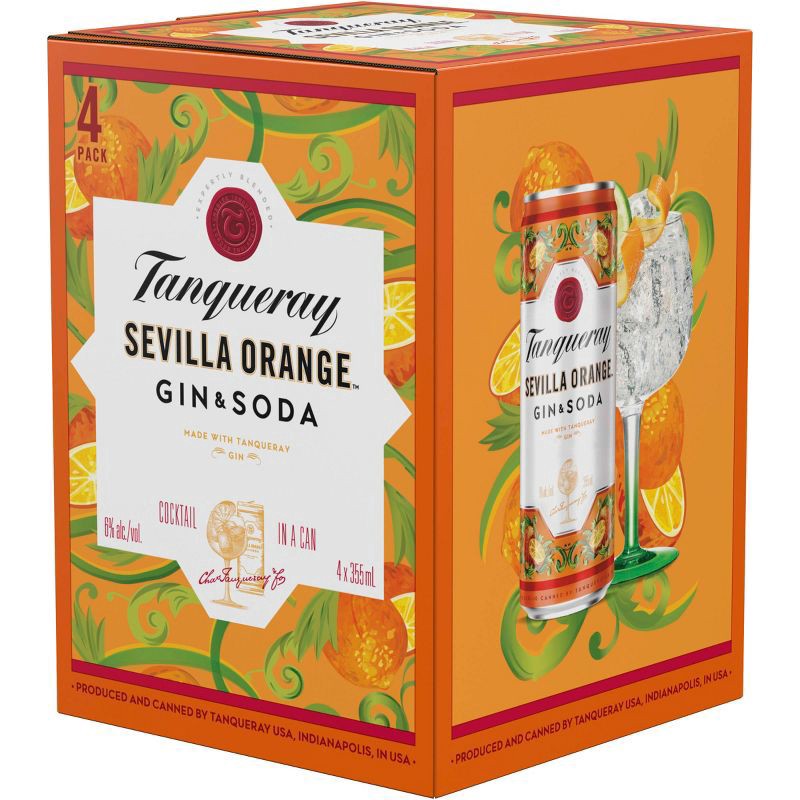 slide 1 of 4, Tanqueray Sevilla Orange Gin & Soda, 4-PACK (4 x 12 fl oz), 750 ml