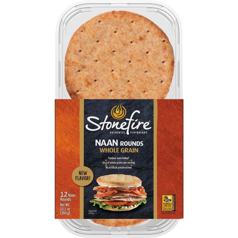 slide 1 of 9, Stonefire Whole Grain Naan Rounds, 12 oz