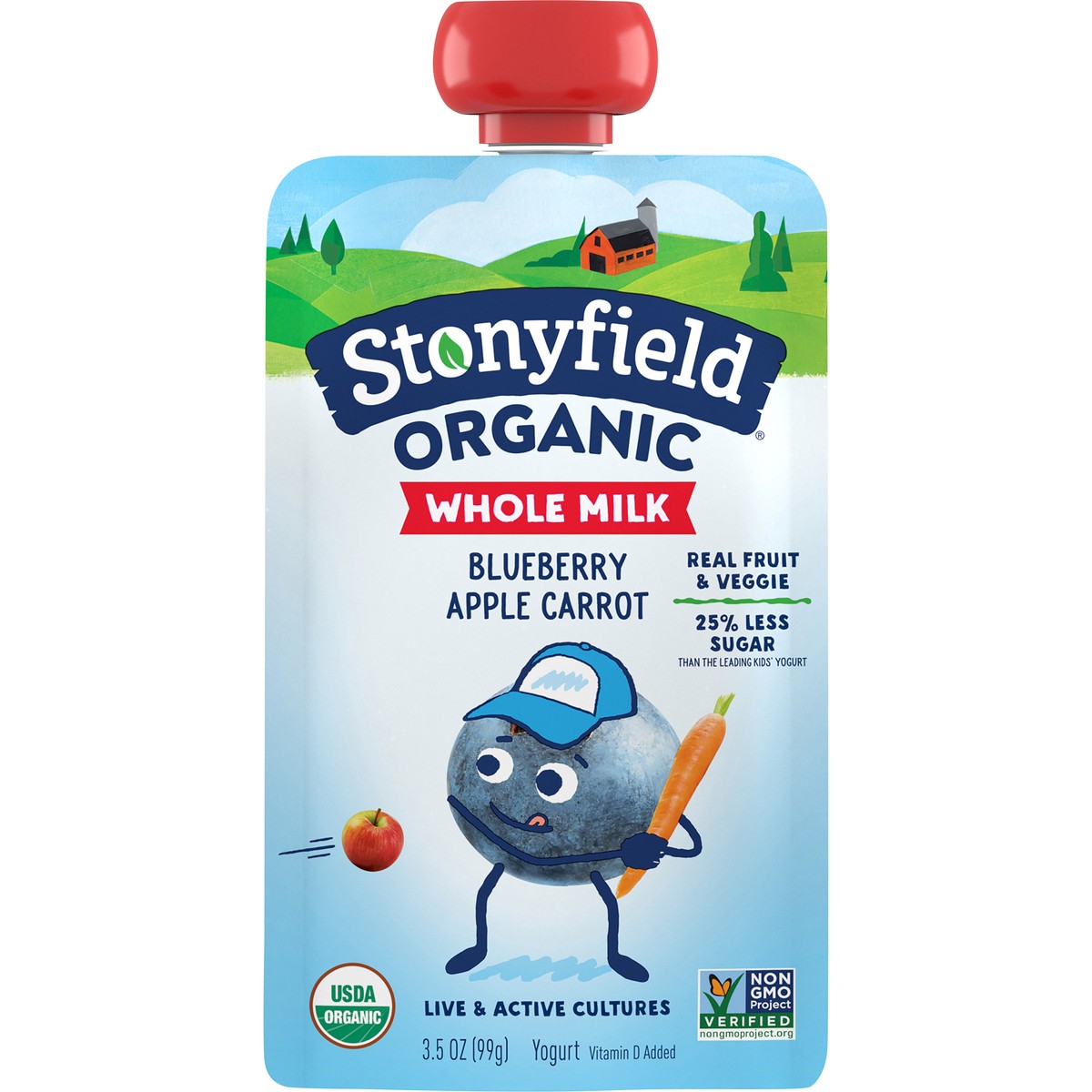 slide 7 of 7, Stonyfield Organic Kids Zero G Added Sugar Whole Milk Yogurt Pouch, Blueberry Apple Carrot, 3.5 oz., 3.5 oz