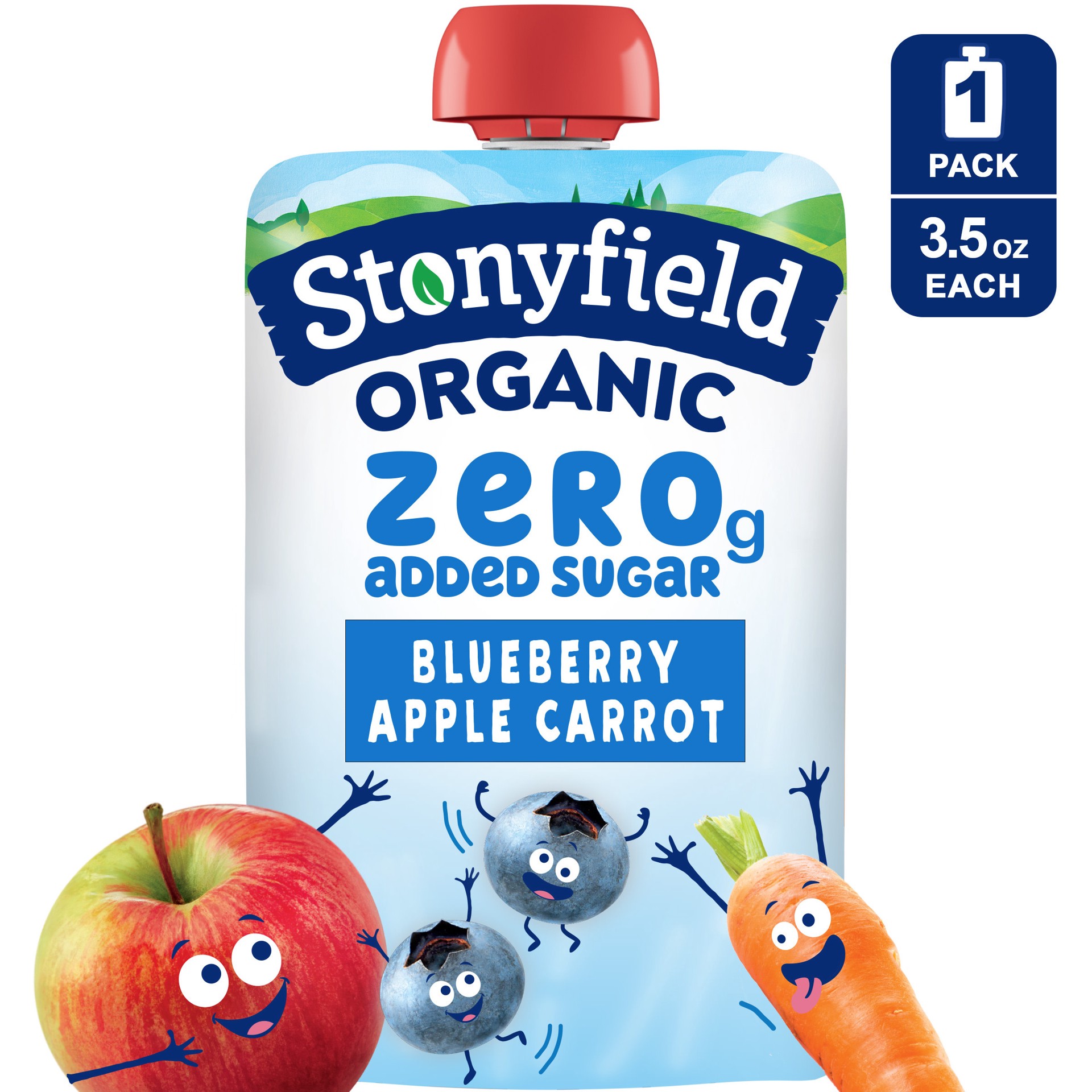 slide 1 of 7, Stonyfield Organic Kids Zero G Added Sugar Whole Milk Yogurt Pouch, Blueberry Apple Carrot, 3.5 oz., 3.5 oz