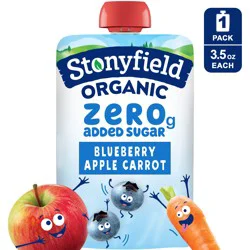 Stonyfield Organic Kids Zero G Added Sugar Whole Milk Yogurt Pouch, Blueberry Apple Carrot, 3.5 oz.
