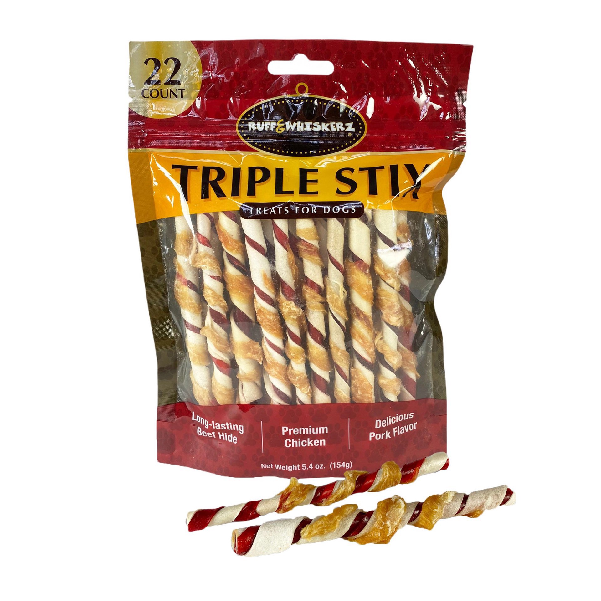 slide 1 of 1, Ruff & Whiskerz Triple Stix Dog Treats, 22 ct