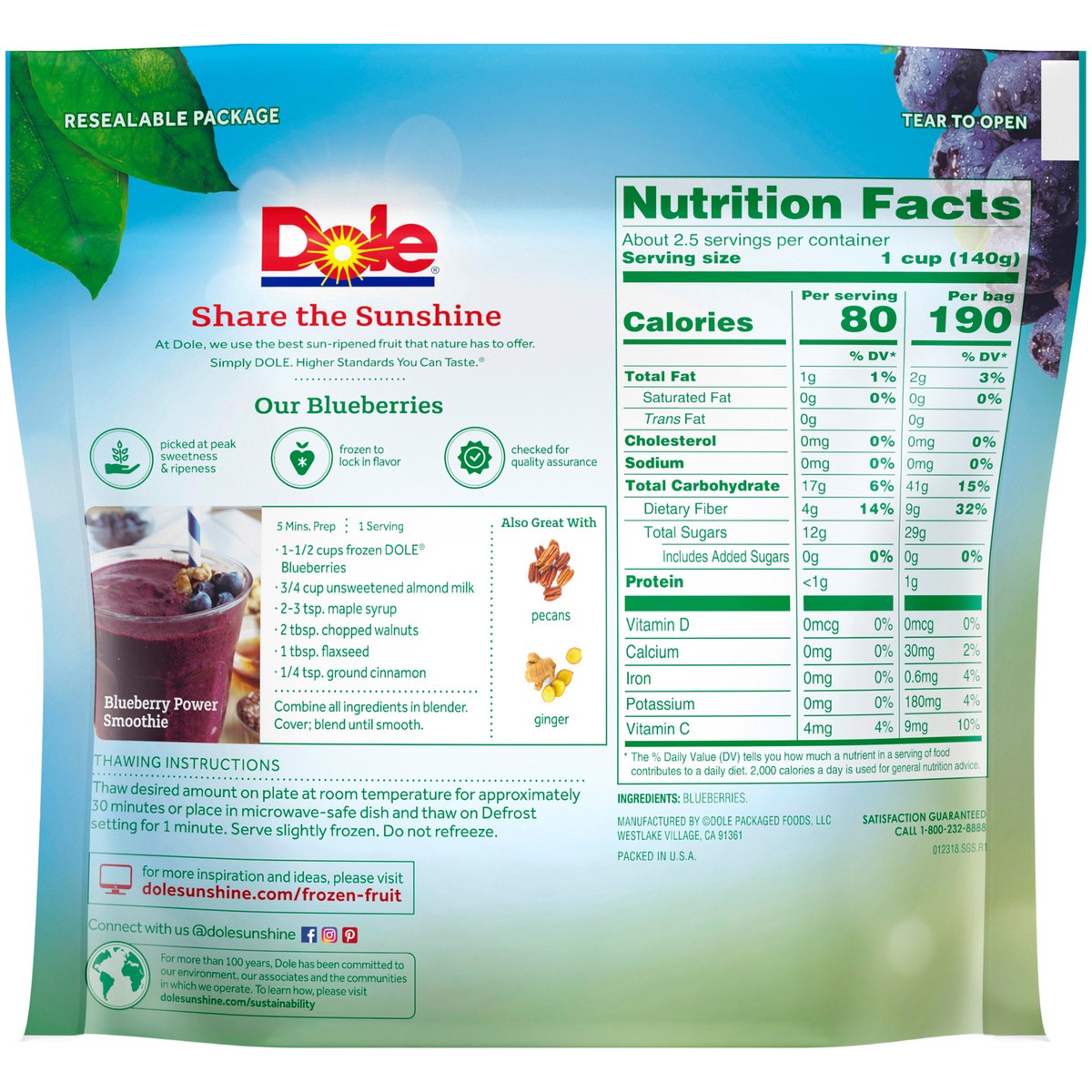 slide 5 of 9, DOLE Frozen Blueberries, 12 Ounce Bag, 12 oz