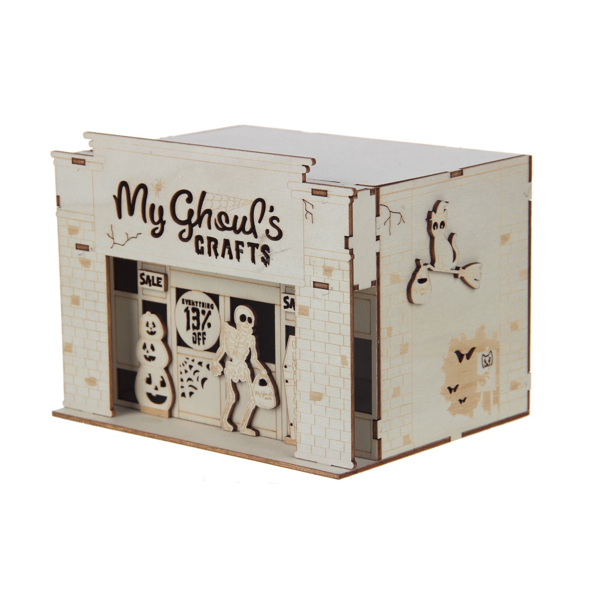 slide 2 of 5, 6.75" Diy Village My Ghoul's Crafts Led Wood Decor By Make Market, 6.77 in x 5 in x 5.11 in